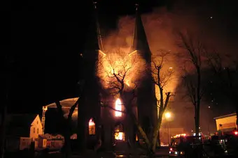 The only church that illuminates is a burning church
